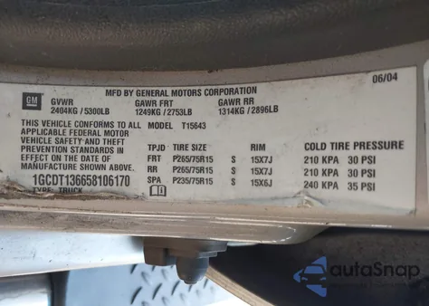 2005 Chevrolet Colorado Ls from USA, damaged, VIN 1GCDT136658106170